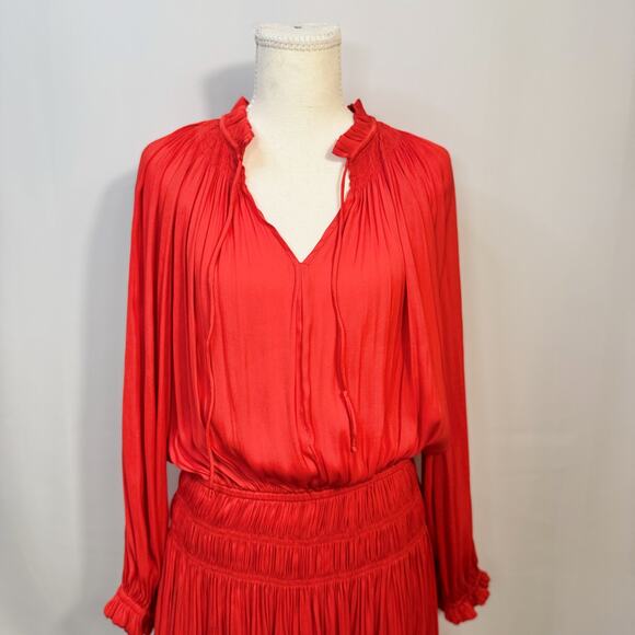 Anthropologie Poppy Mini Dress Red Smocked Medium Cottagecore Coquette Festival - Picture 9 of 16